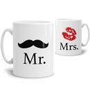 Tassenset Mr. und Mrs. mit Schnurrbart und Kussmund
