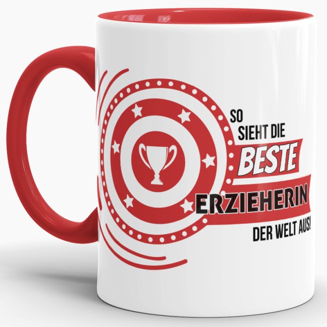 Berufe-Tasse - So sieht die beste Erzieherin aus - Rot