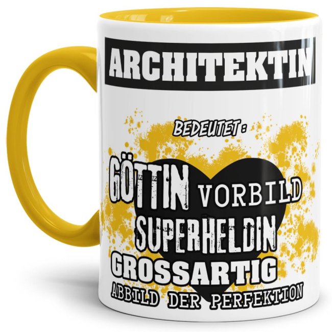 Berufe-Tasse in Gelb - Bedeutung einer Architektin