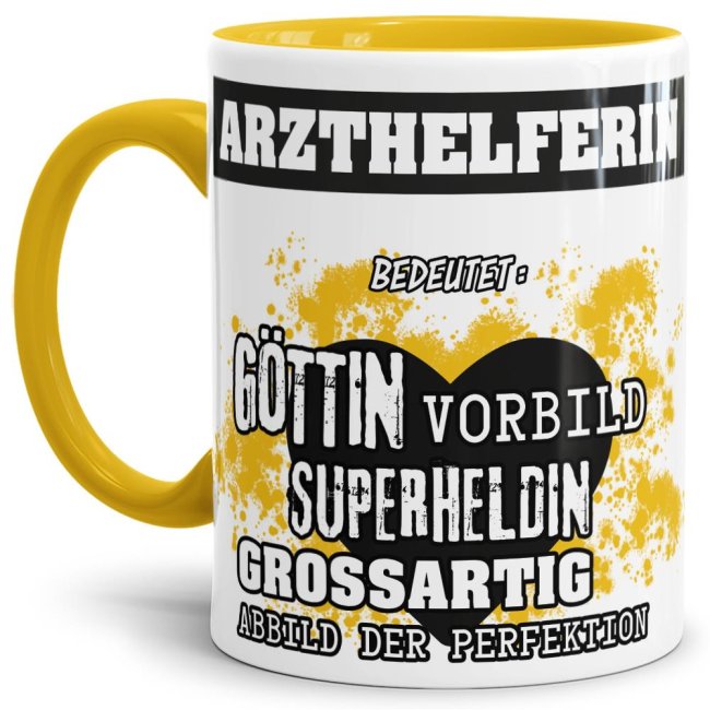 Berufe-Tasse in Gelb - Bedeutung einer Arzthelferin