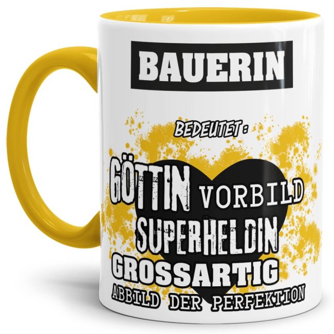 Berufe-Tasse in Gelb - Bedeutung einer Bauerin