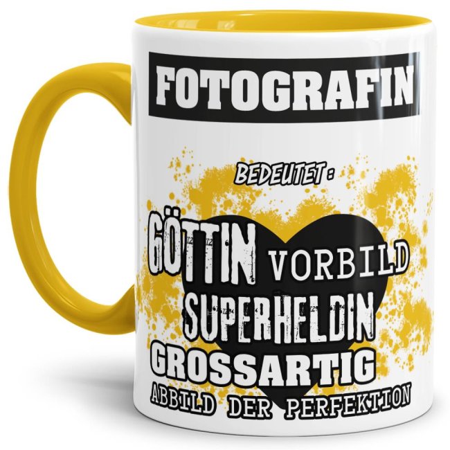 Berufe-Tasse in Gelb - Bedeutung einer Fotografin