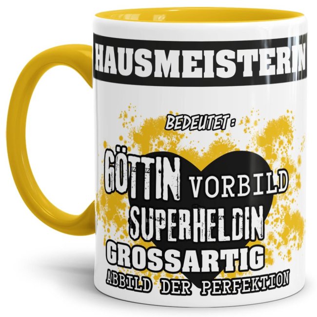 Berufe-Tasse in Gelb - Bedeutung einer Hausmeisterin