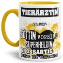 Berufe-Tasse in Gelb - Bedeutung einer Tier&auml;rztin