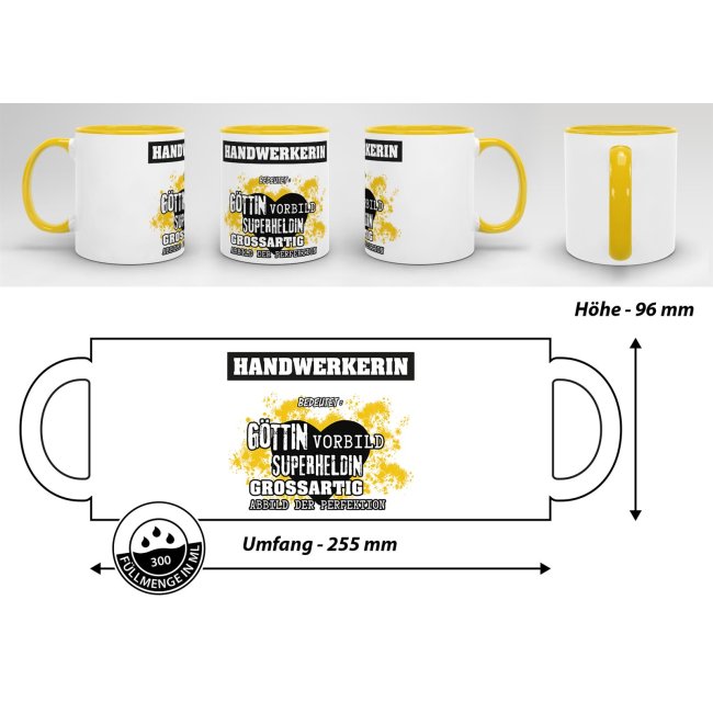 Berufe-Tasse in Gelb - Bedeutung einer Handwerkerin