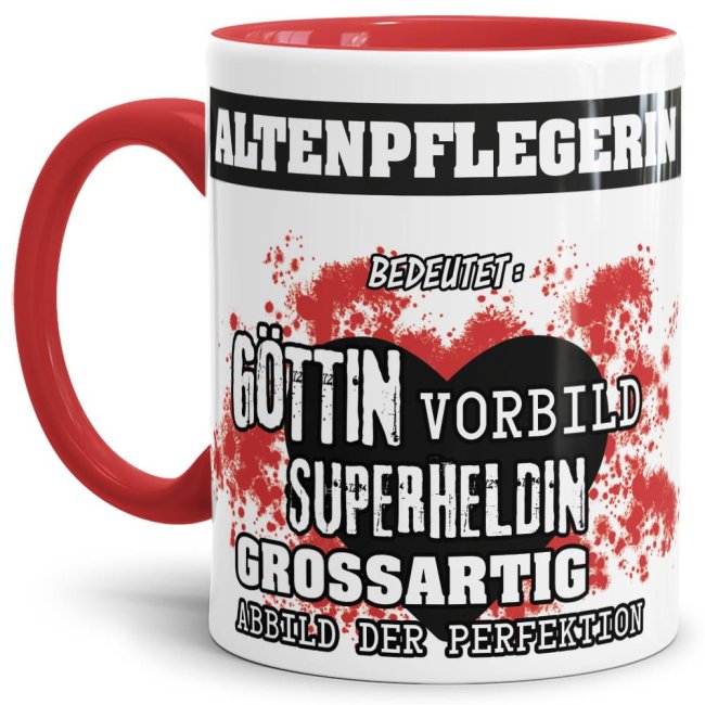 Berufe-Tasse in Rot - Bedeutung einer Altenpflegerin