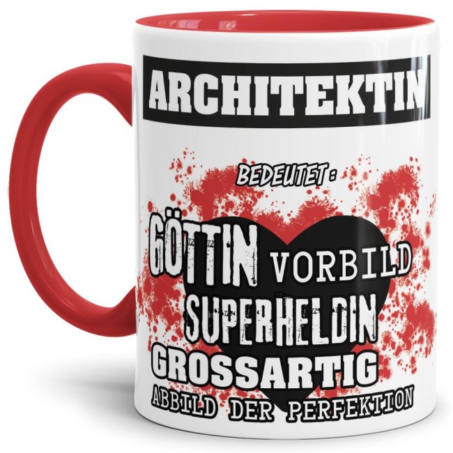 Berufe-Tasse in Rot - Bedeutung einer Architektin