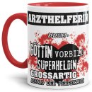 Berufe-Tasse in Rot - Bedeutung einer Arzthelferin