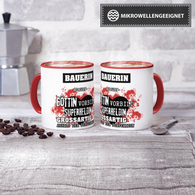 Berufe-Tasse in Rot - Bedeutung einer Bauerin