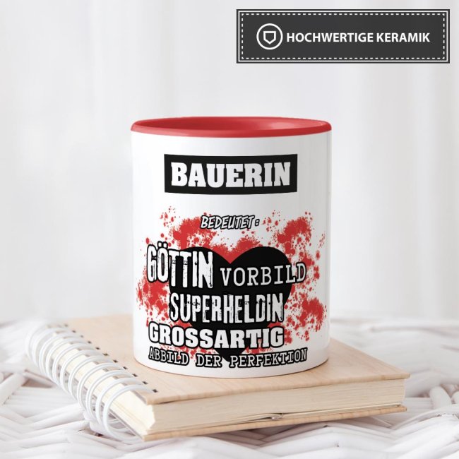 Berufe-Tasse in Rot - Bedeutung einer Bauerin