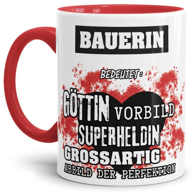 Berufe-Tasse in Rot - Bedeutung einer Bauerin