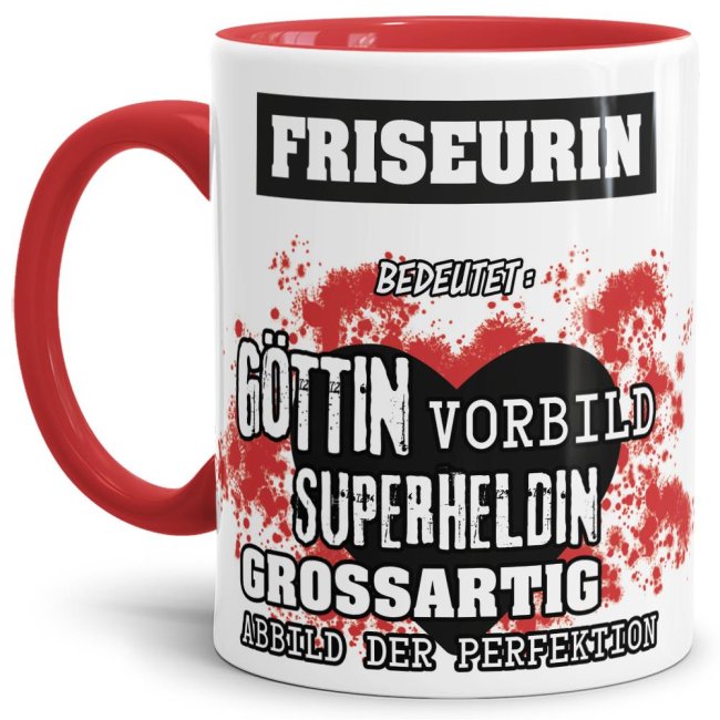 Berufe-Tasse in Rot - Bedeutung einer Friseurin