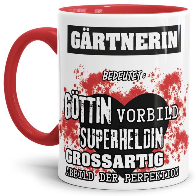 Berufe-Tasse in Rot - Bedeutung einer G&auml;rtnerin