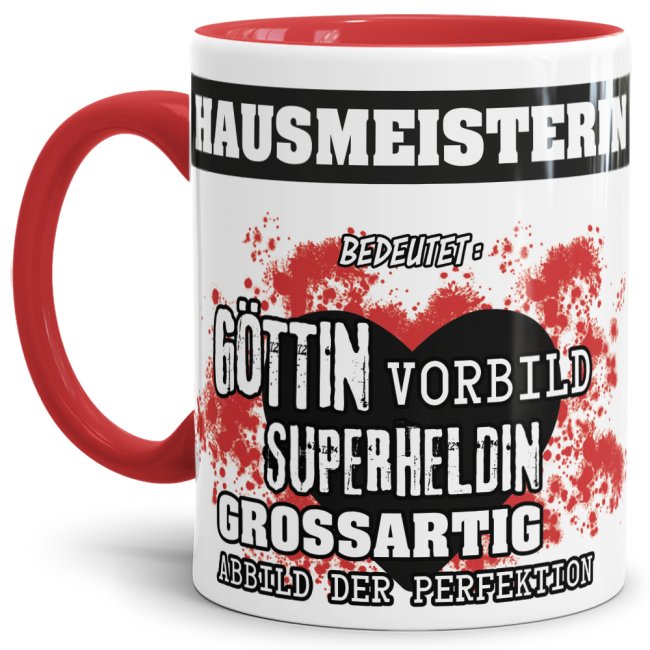 Berufe-Tasse in Rot - Bedeutung einer Hausmeisterin