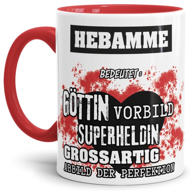 Berufe-Tasse in Rot - Bedeutung einer Hebamme