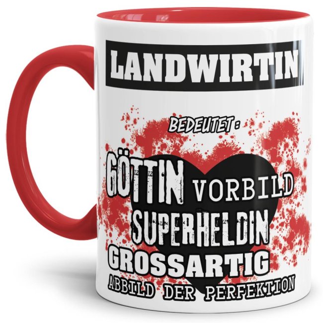 Berufe-Tasse in Rot - Bedeutung einer Landwirtin