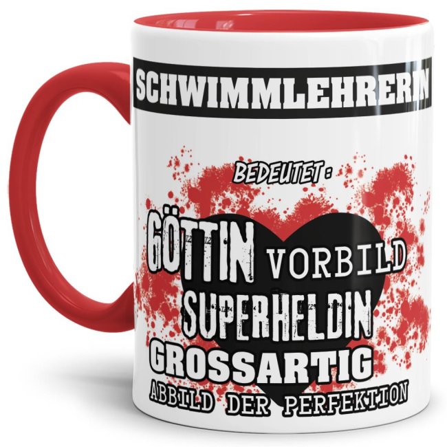 Berufe-Tasse in Rot - Bedeutung einer Schwimmlehrerin