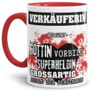 Berufe-Tasse in Rot - Bedeutung einer Verk&auml;uferin