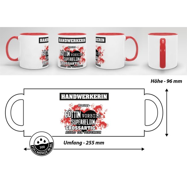 Berufe-Tasse in Rot - Bedeutung einer Handwerkerin