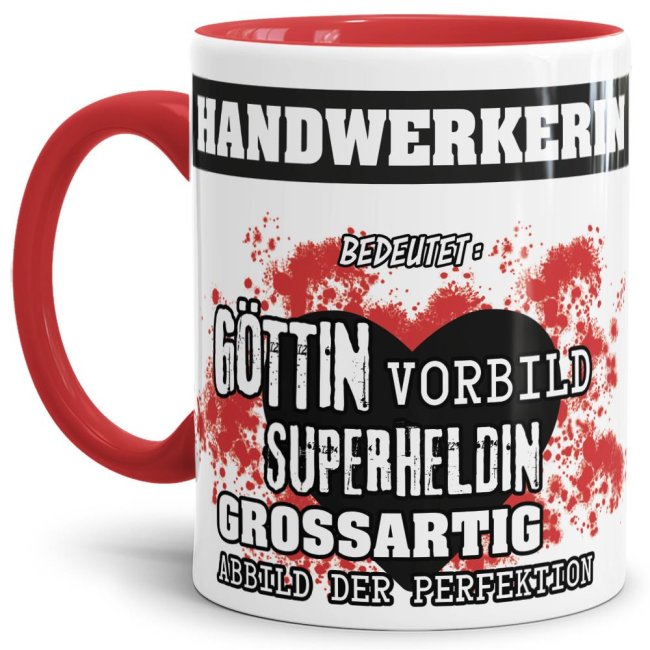 Berufe-Tasse in Rot - Bedeutung einer Handwerkerin