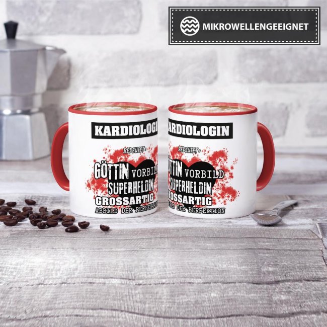 Berufe-Tasse in Rot - Bedeutung einer Kardiologin