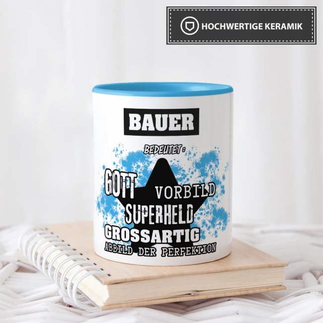 Berufe-Tasse - Bedeutung eines Bauern - Hellblau