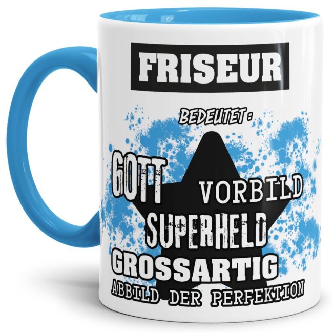 Berufe-Tasse - Bedeutung eines Friseurs - Hellblau