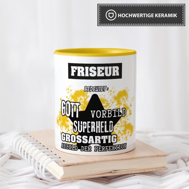 Berufe-Tasse - Bedeutung eines Friseurs - Gelb