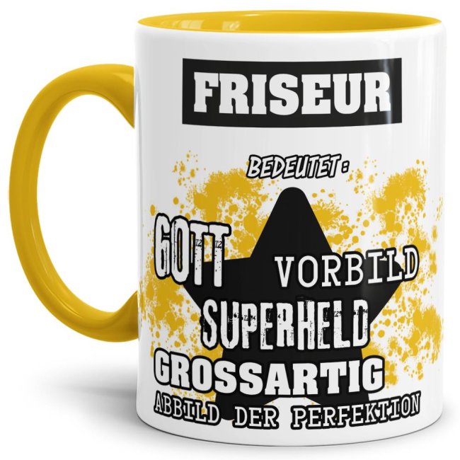 Berufe-Tasse - Bedeutung eines Friseurs - Gelb