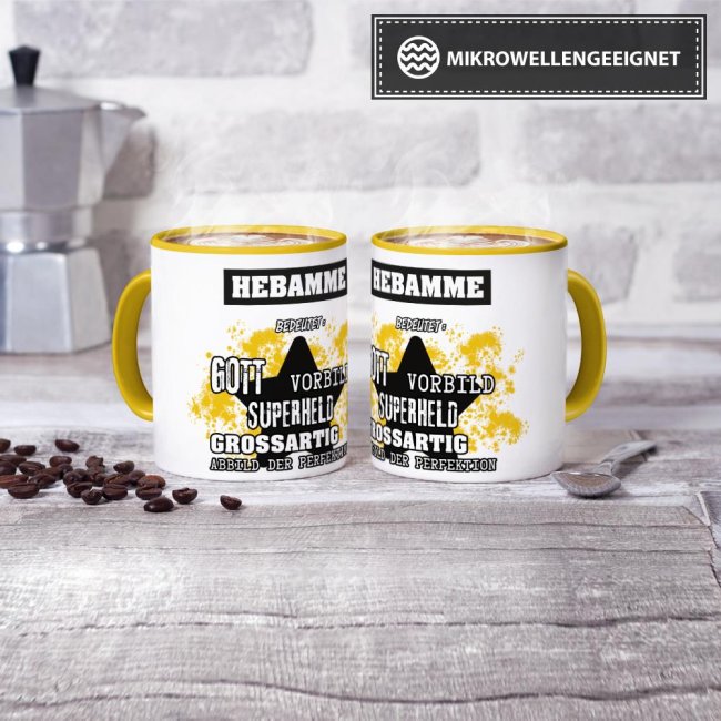 Berufe-Tasse - Bedeutung einer Hebamme - Gelb