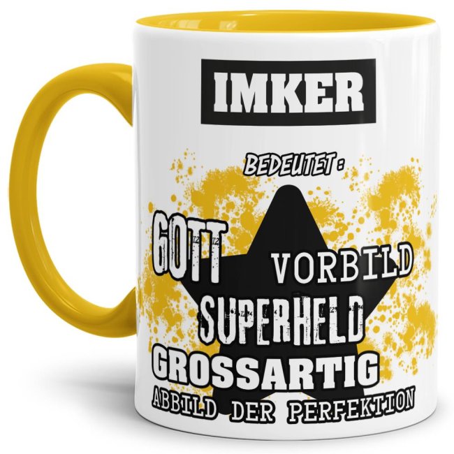 Berufe-Tasse - Bedeutung eines Imkers - Gelb