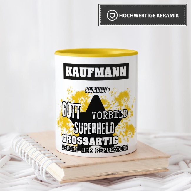 Berufe-Tasse - Bedeutung eines Kaufmanns - Gelb