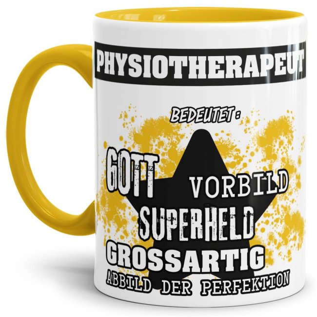 Berufe-Tasse - Bedeutung eines Physiotherapeuten - Gelb