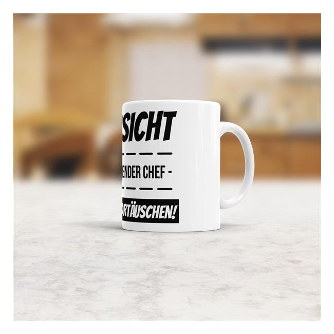 Tasse mit Spruch - Vorsicht Freilaufender Chef - Weiss