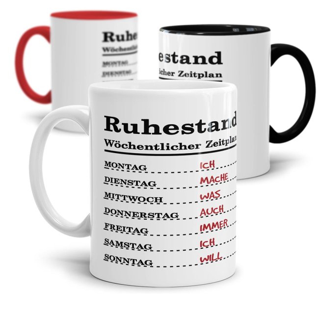 Tasse zum Ruhestand mit Wochenplan