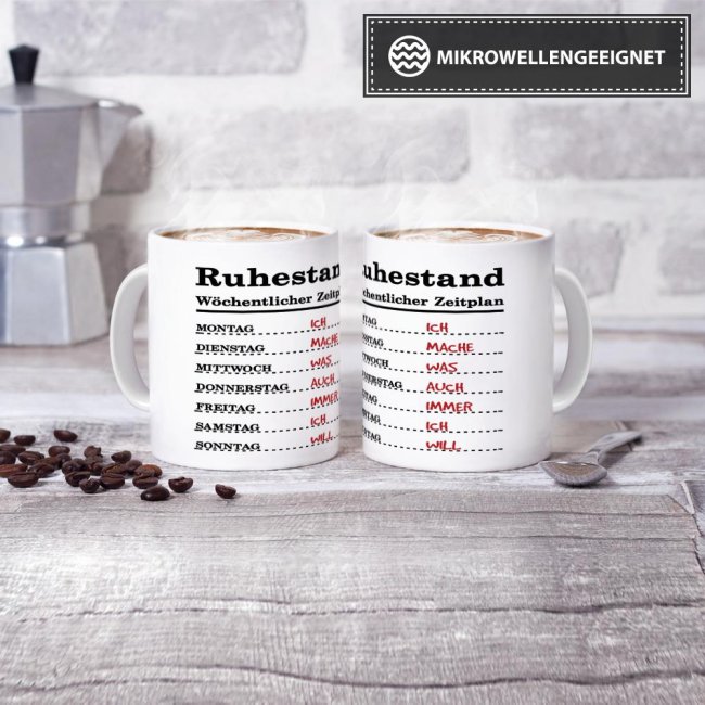 Tasse zum Ruhestand mit Wochenplan - Wei&szlig;