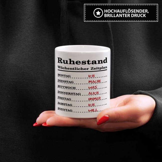 Tasse zum Ruhestand mit Wochenplan - Wei&szlig;