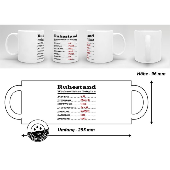 Tasse zum Ruhestand mit Wochenplan - Wei&szlig;