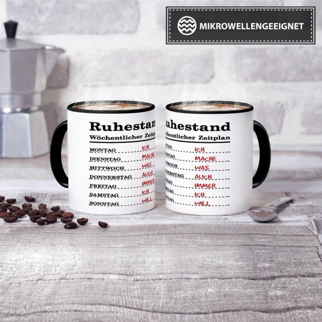 Tasse zum Ruhestand mit Wochenplan - Schwarz