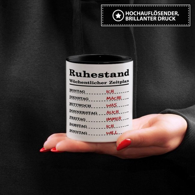 Tasse zum Ruhestand mit Wochenplan - Schwarz