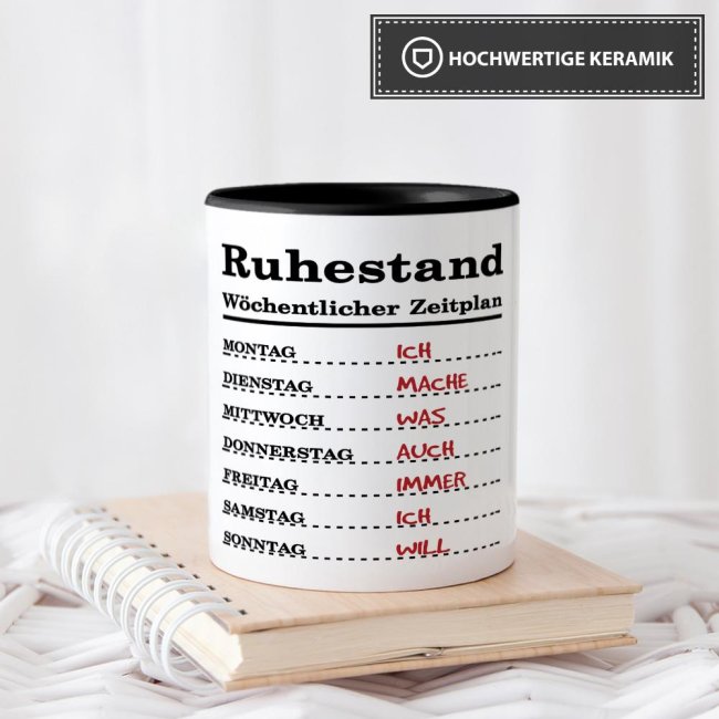 Tasse zum Ruhestand mit Wochenplan - Schwarz