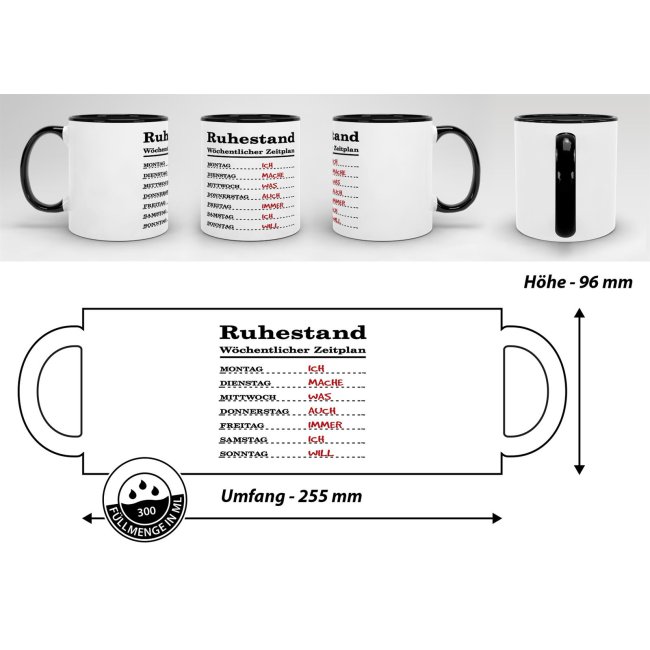 Tasse zum Ruhestand mit Wochenplan - Schwarz