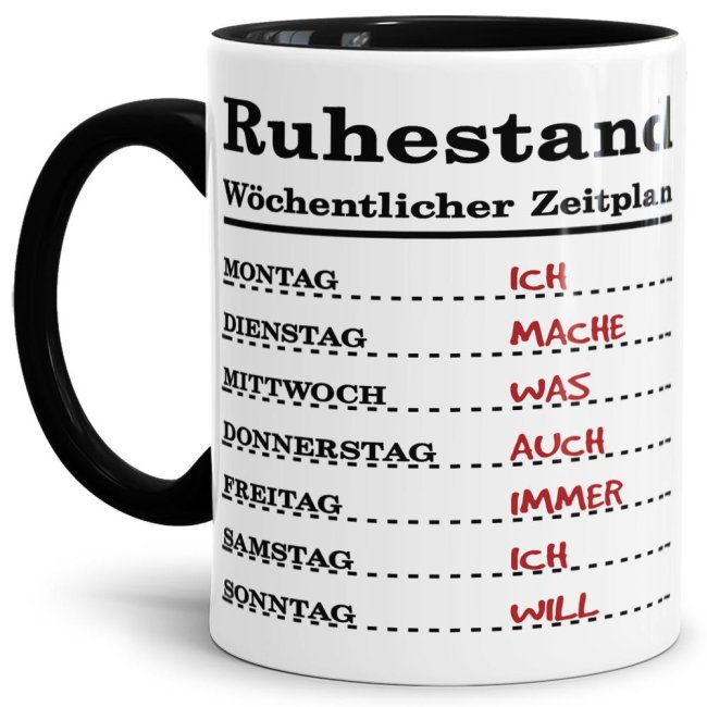Tasse zum Ruhestand mit Wochenplan - Schwarz