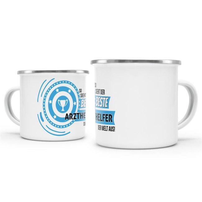 Emaille-Tasse mit Spruch - So sieht der beste Arzthelfer aus