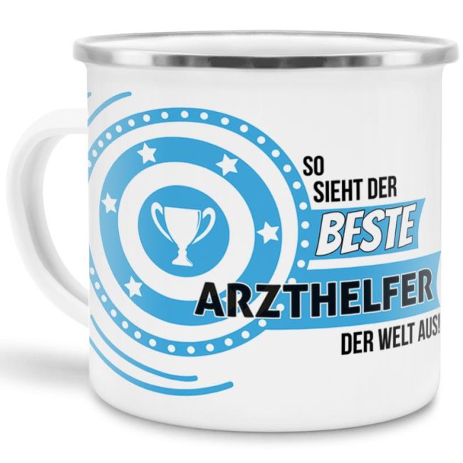 Emaille-Tasse mit Spruch - So sieht der beste Arzthelfer aus