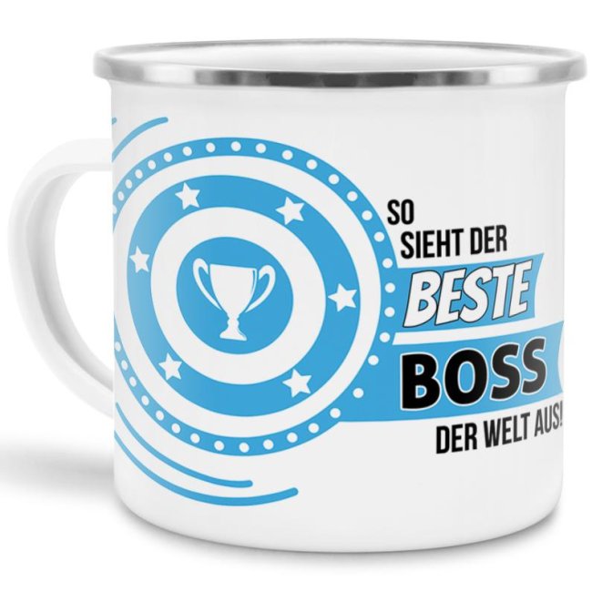 Emaille-Tasse mit Spruch - So sieht der beste Boss aus