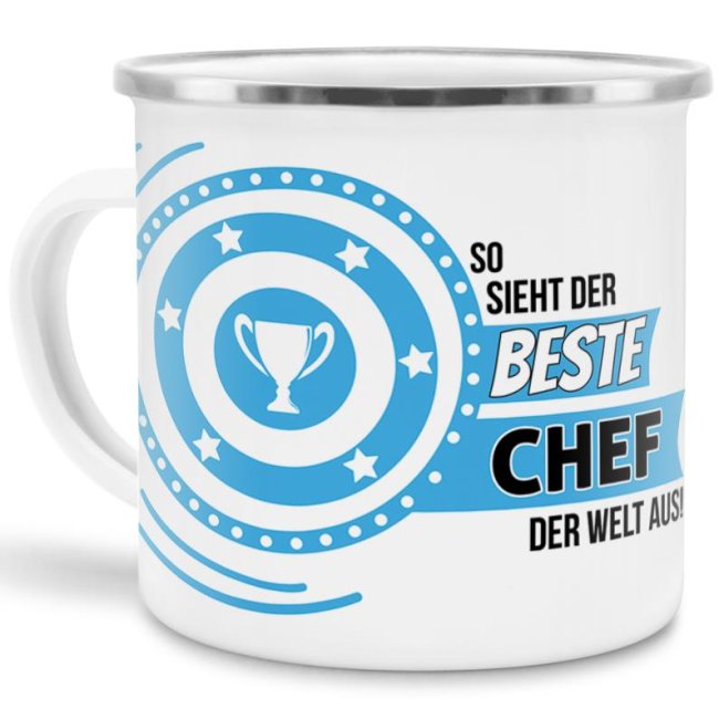 Emaille-Tasse mit Spruch - So sieht der beste Chef aus