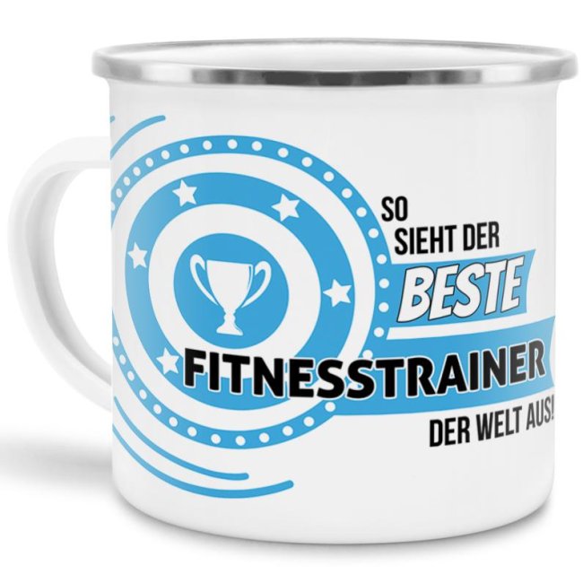 Emaille-Tasse mit Spruch - So sieht der beste Fitnesstrainer aus