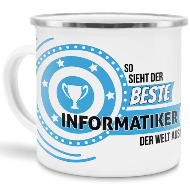 Emaille-Tasse mit Spruch - So sieht der beste Informatiker aus