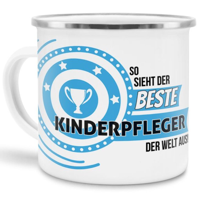 Emaille-Tasse mit Spruch - So sieht der beste Kinderpfleger aus